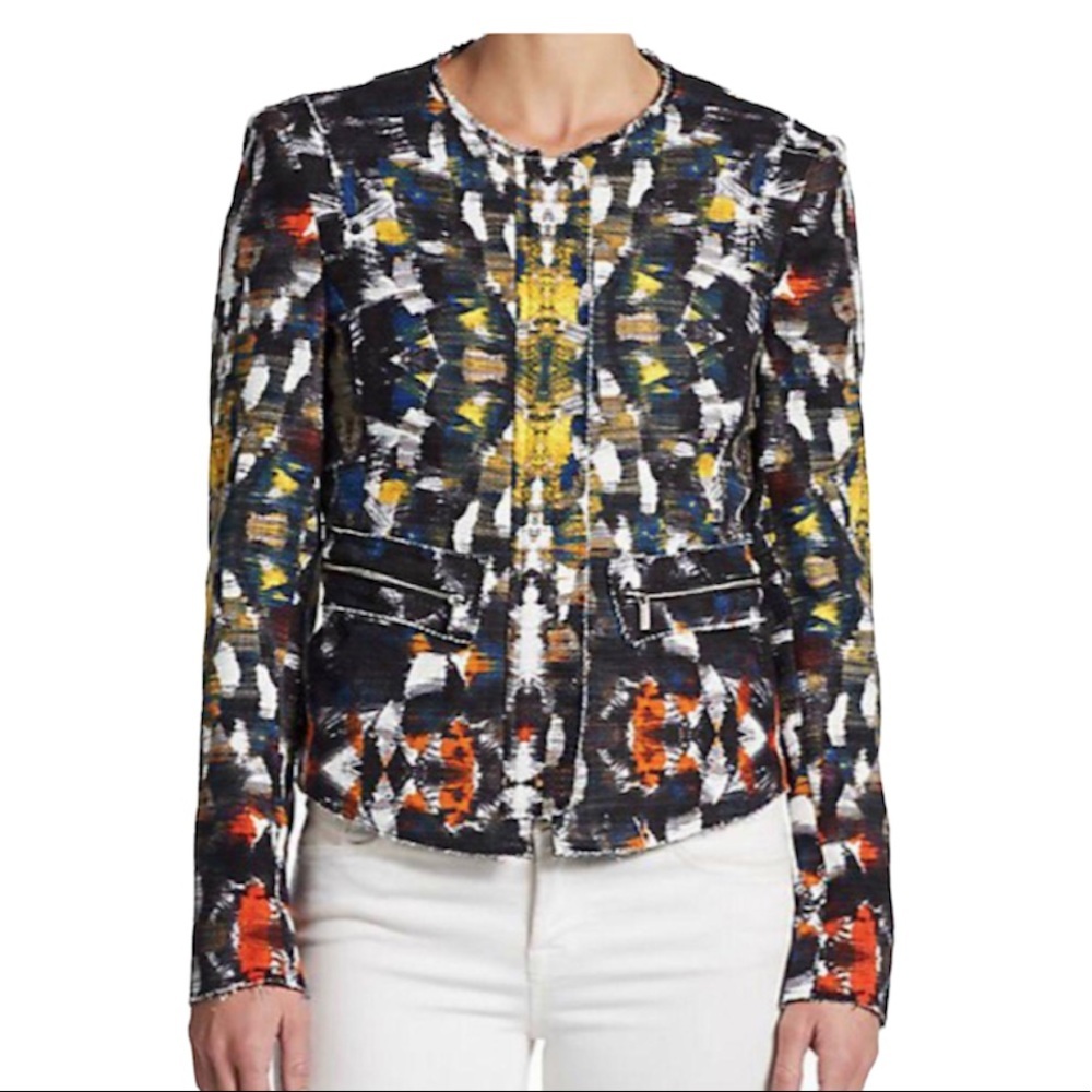 1. State Print Collarless Blazer Jacket